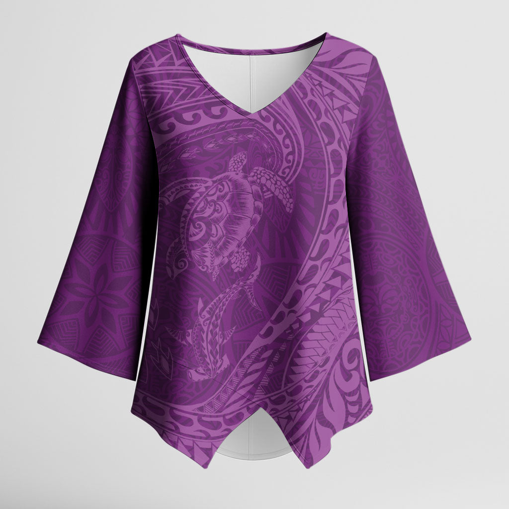 Hawaiian Turtle and Shark Kimono Sleeve Blouse Kakau Tribal with Polynesian Pattern Pink Color LT03 Female Pink - Polynesian Pride