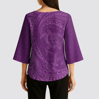 Hawaiian Turtle and Shark Kimono Sleeve Blouse Kakau Tribal with Polynesian Pattern Pink Color LT03 - Polynesian Pride