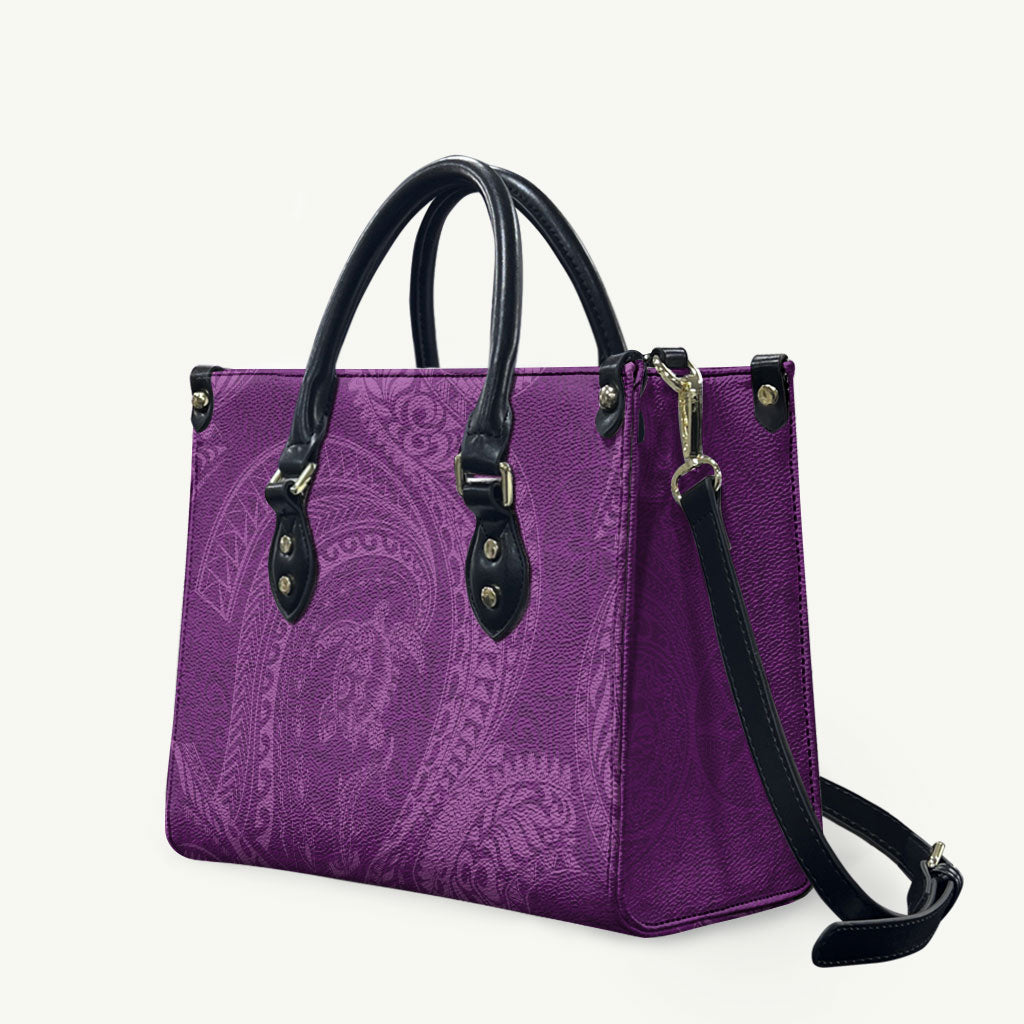 Hawaiian Turtle and Shark Leather Bag Kakau Tribal with Polynesian Pattern Pink Color LT03 Pink - Polynesian Pride