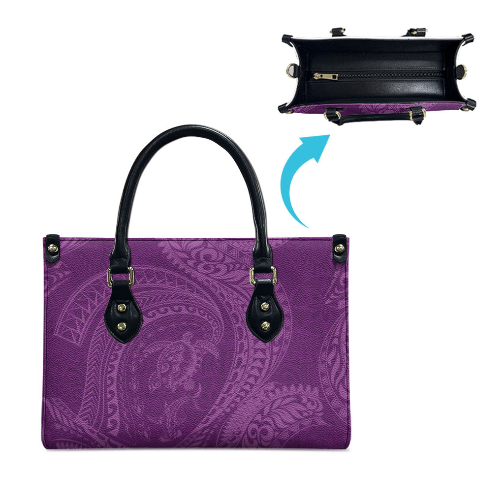 Hawaiian Turtle and Shark Leather Bag Kakau Tribal with Polynesian Pattern Pink Color LT03 - Polynesian Pride
