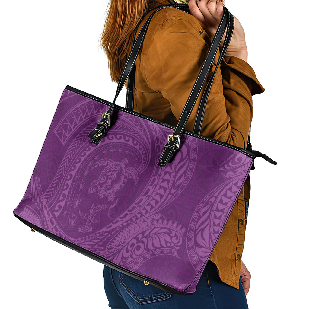 Hawaiian Turtle and Shark Leather Tote Bag Kakau Tribal with Polynesian Pattern Pink Color LT03 - Polynesian Pride