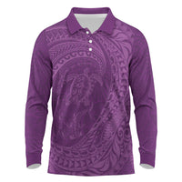 Hawaiian Turtle and Shark Long Sleeve Polo Shirt Kakau Tribal with Polynesian Pattern Pink Color LT03 Pink - Polynesian Pride