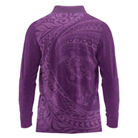 Hawaiian Turtle and Shark Long Sleeve Polo Shirt Kakau Tribal with Polynesian Pattern Pink Color LT03 - Polynesian Pride