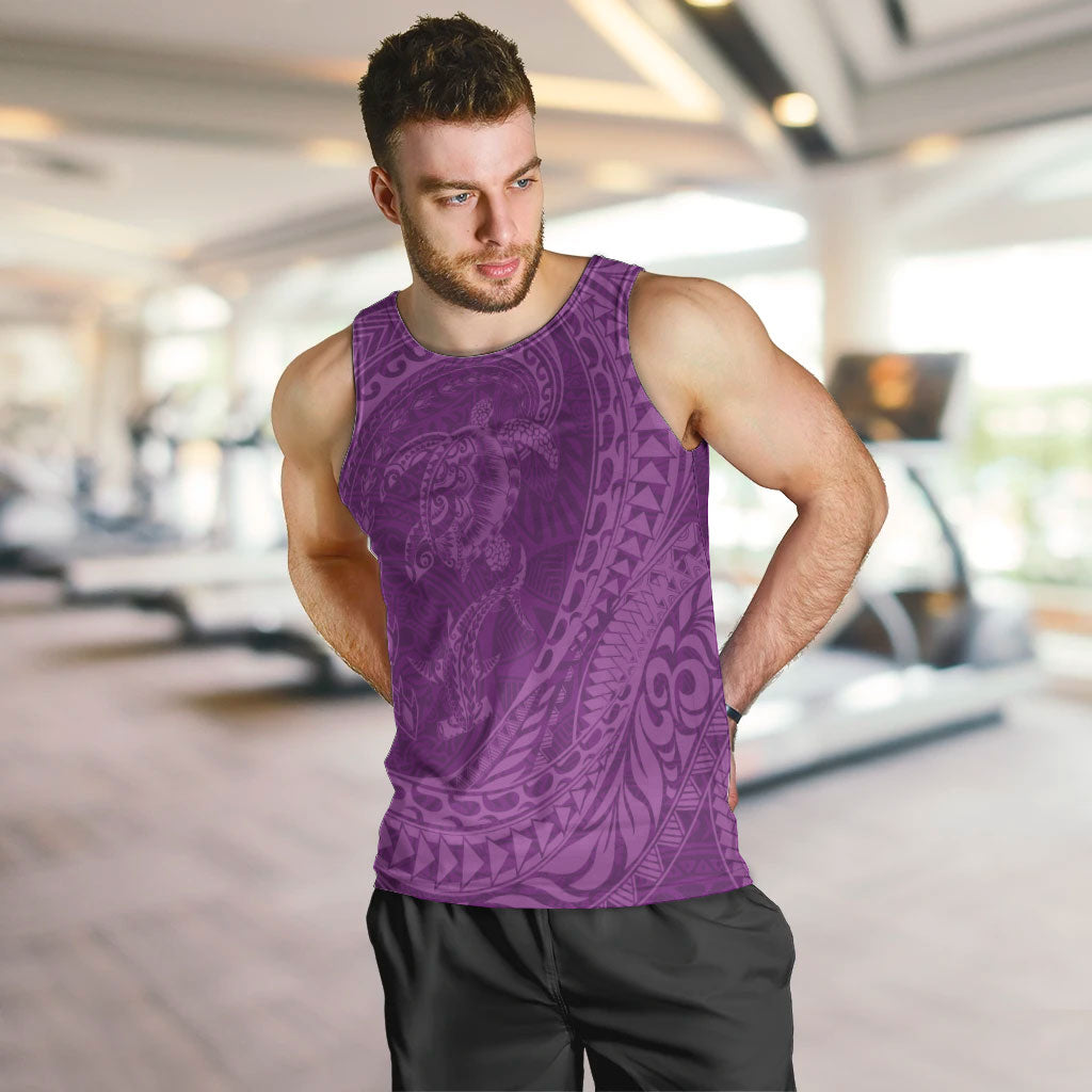 Hawaiian Turtle and Shark Men Tank Top Kakau Tribal with Polynesian Pattern Pink Color LT03 Pink - Polynesian Pride