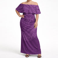 Hawaiian Turtle and Shark Off Shoulder Maxi Dress Kakau Tribal with Polynesian Pattern Pink Color LT03 Women Pink - Polynesian Pride
