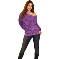 Hawaiian Turtle and Shark Off Shoulder Sweater Kakau Tribal with Polynesian Pattern Pink Color LT03 - Polynesian Pride