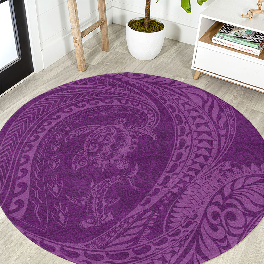 Hawaiian Turtle and Shark Round Carpet Kakau Tribal with Polynesian Pattern Pink Color LT03 Pink - Polynesian Pride