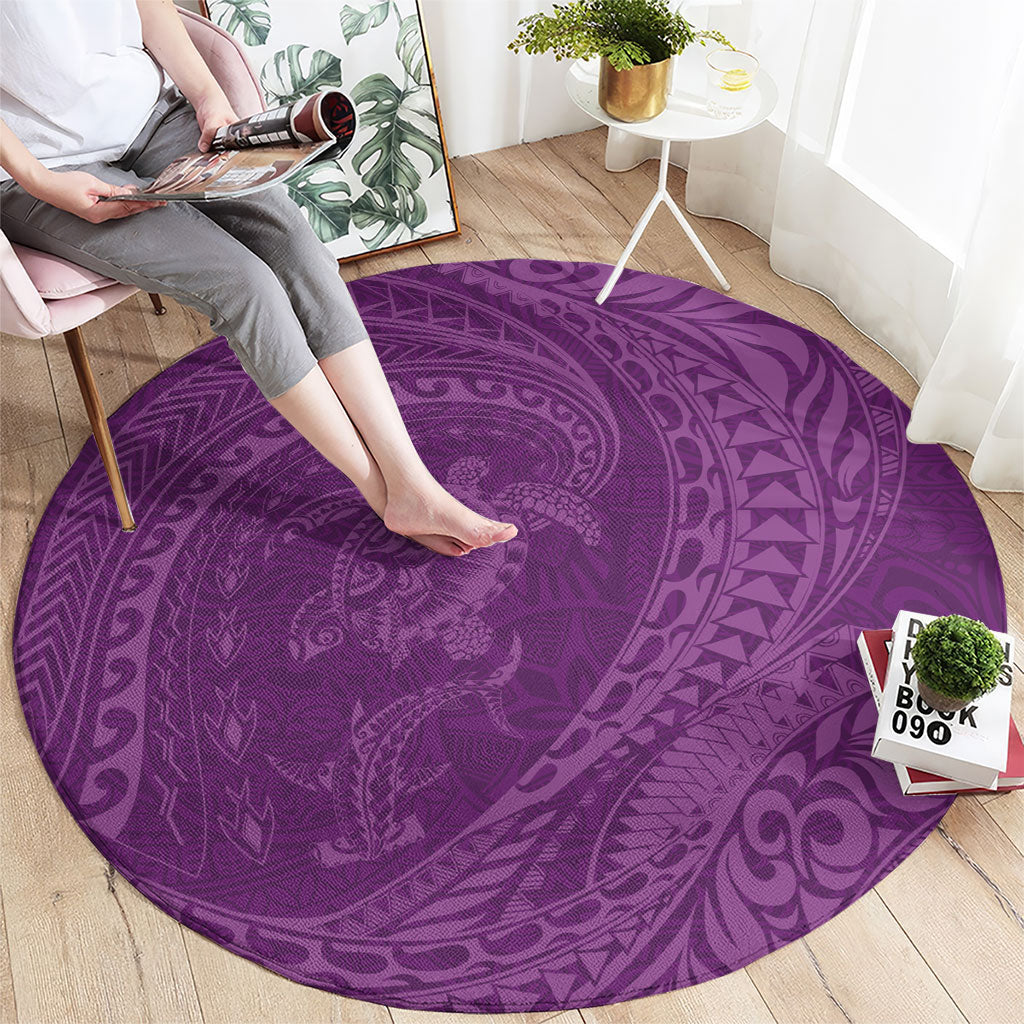 Hawaiian Turtle and Shark Round Carpet Kakau Tribal with Polynesian Pattern Pink Color LT03 - Polynesian Pride