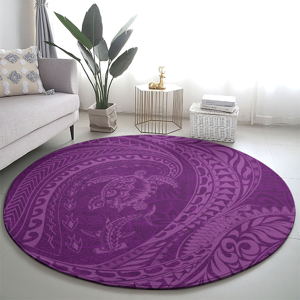 Hawaiian Turtle and Shark Round Carpet Kakau Tribal with Polynesian Pattern Pink Color LT03 - Polynesian Pride