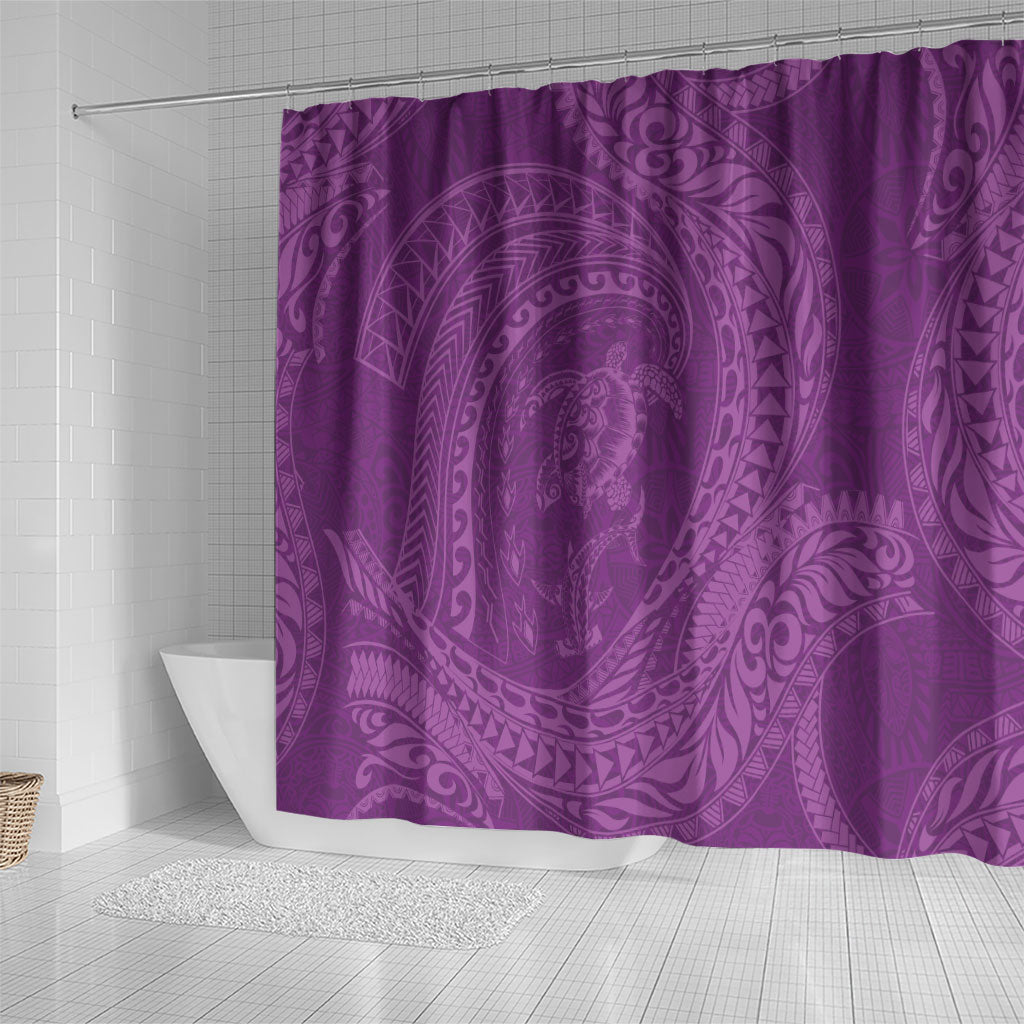 Hawaiian Turtle and Shark Shower Curtain Kakau Tribal with Polynesian Pattern Pink Color LT03 - Polynesian Pride