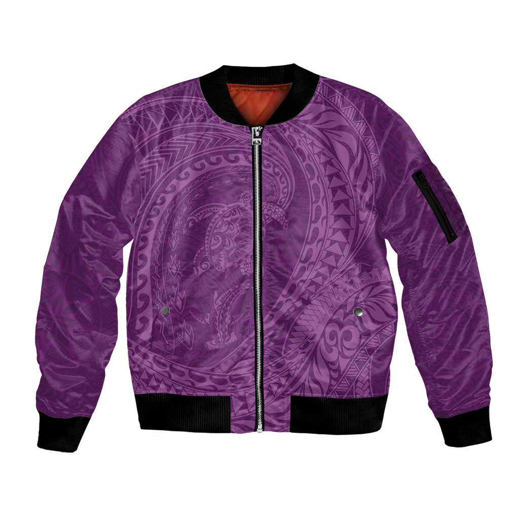 Hawaiian Turtle and Shark Sleeve Zip Bomber Jacket Kakau Tribal with Polynesian Pattern Pink Color LT03 Unisex Pink - Polynesian Pride