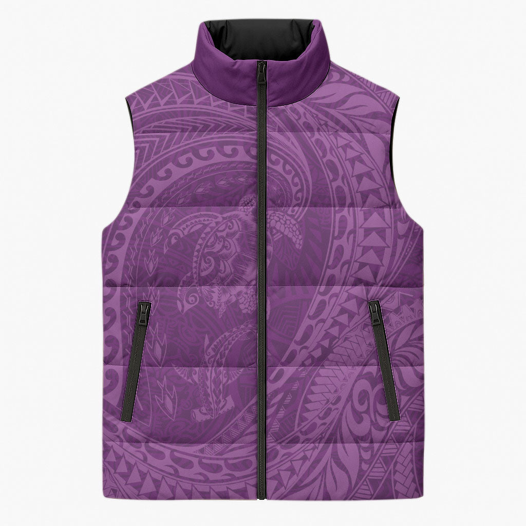 Hawaiian Turtle and Shark Sleeveless Puffer Jacket Kakau Tribal with Polynesian Pattern Pink Color LT03 Unisex Pink - Polynesian Pride