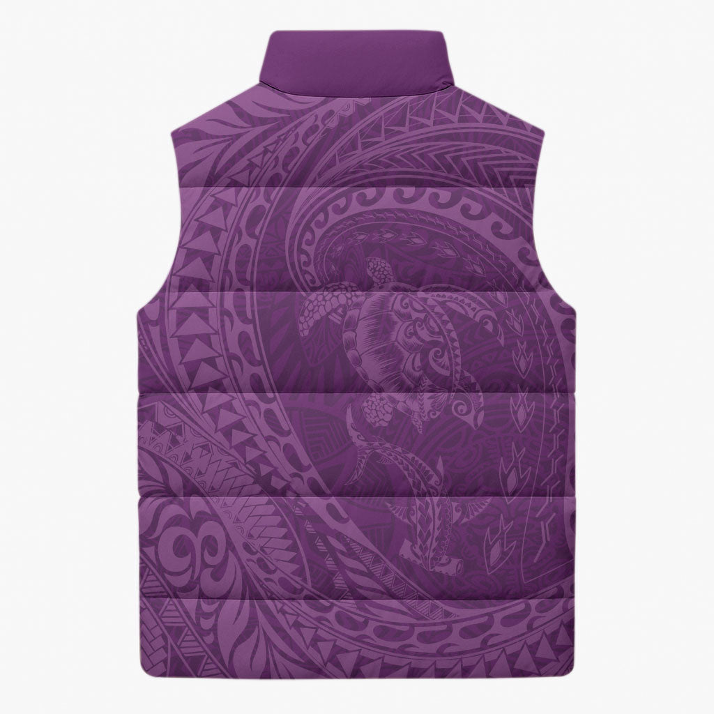 Hawaiian Turtle and Shark Sleeveless Puffer Jacket Kakau Tribal with Polynesian Pattern Pink Color LT03 - Polynesian Pride