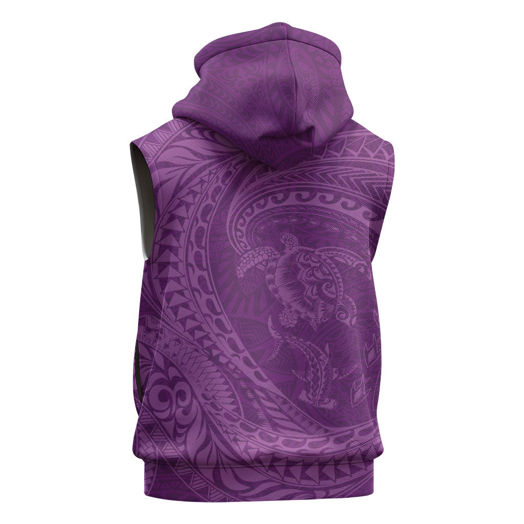 Hawaiian Turtle and Shark Sleeveless Zip Hoodie Kakau Tribal with Polynesian Pattern Pink Color LT03 - Polynesian Pride