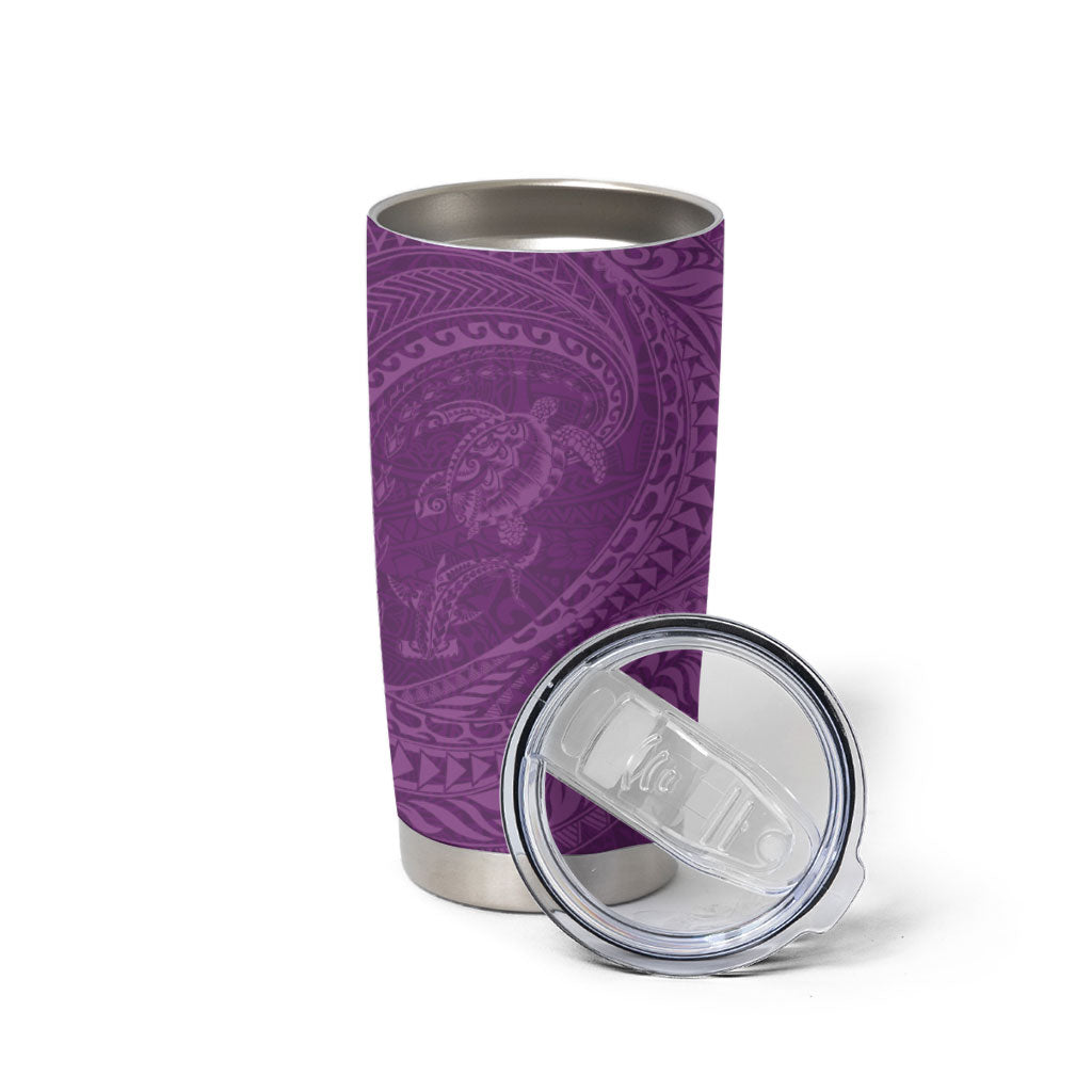 Hawaiian Turtle and Shark Tumbler Cup Kakau Tribal with Polynesian Pattern Pink Color LT03 - Polynesian Pride