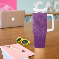 Hawaiian Turtle and Shark Tumbler With Handle Kakau Tribal with Polynesian Pattern Pink Color LT03 - Polynesian Pride
