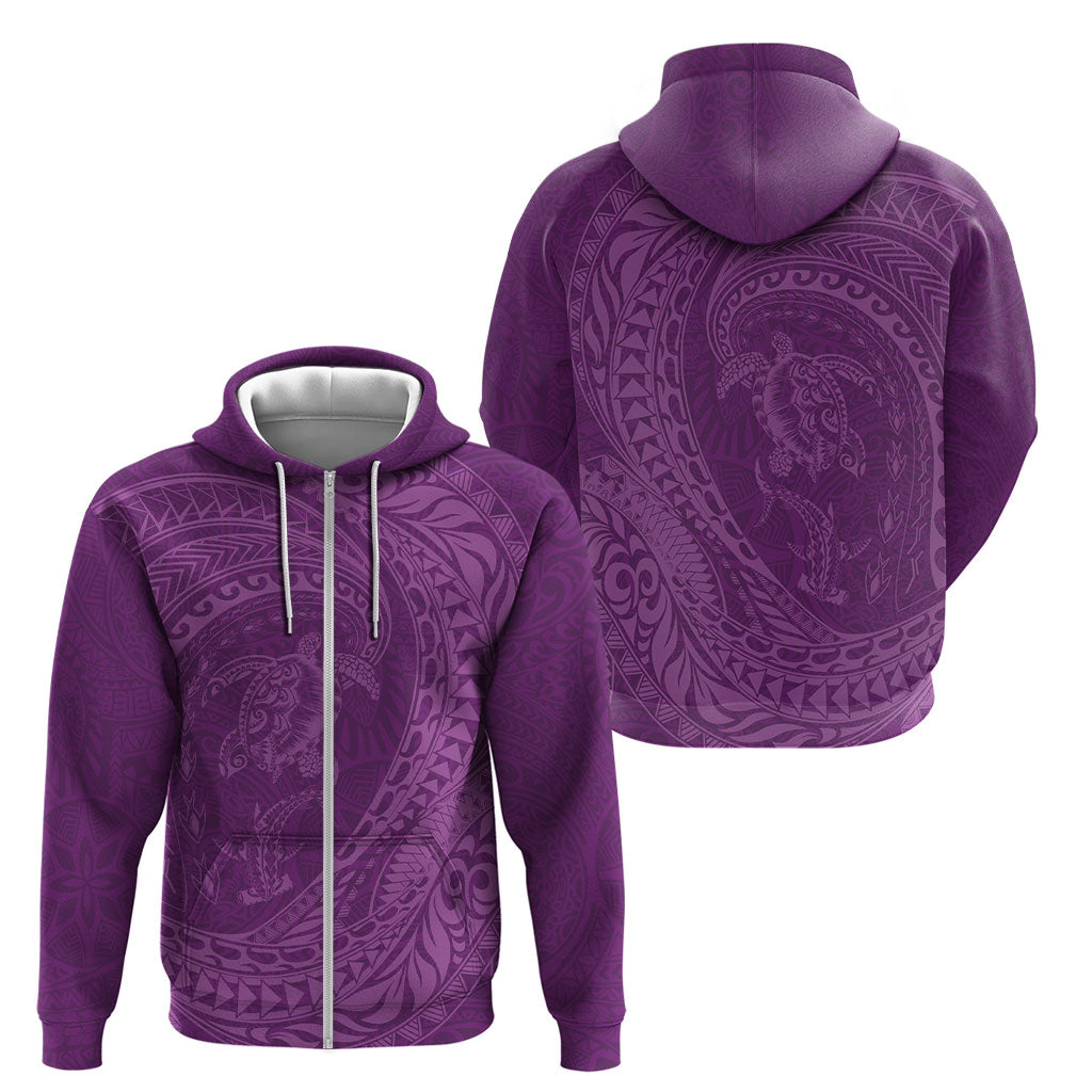 Hawaiian Turtle and Shark Zip Hoodie Kakau Tribal with Polynesian Pattern Pink Color LT03 - Polynesian Pride