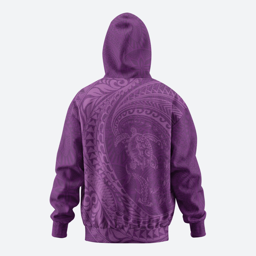 Hawaiian Turtle and Shark Zip Hoodie Kakau Tribal with Polynesian Pattern Pink Color LT03 - Polynesian Pride