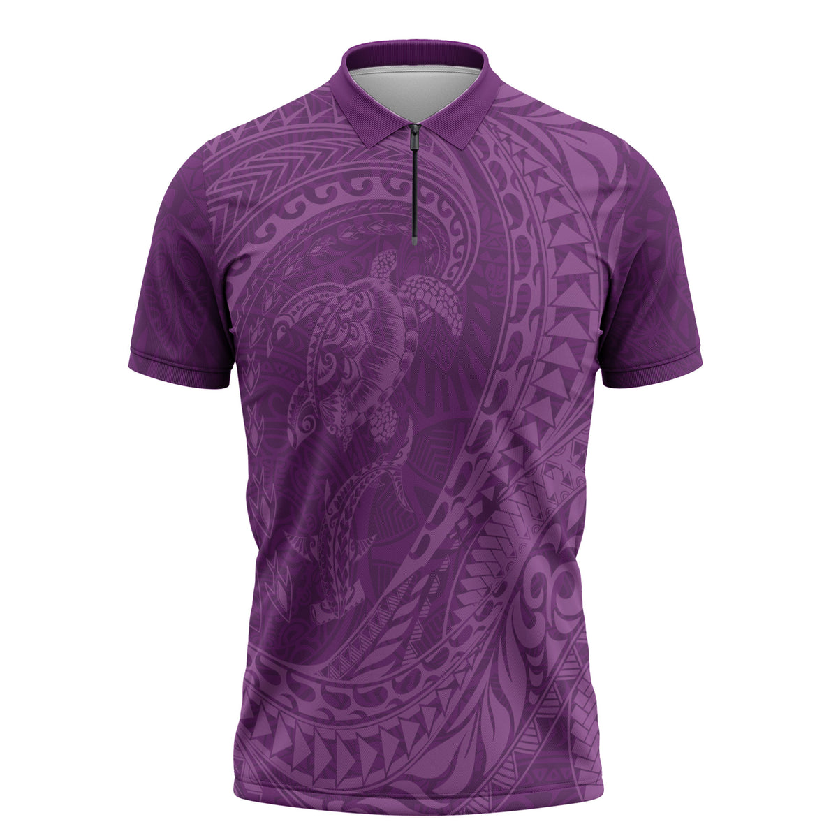 Hawaiian Turtle and Shark Zipper Polo Shirt Kakau Tribal with Polynesian Pattern Pink Color LT03 Pink - Polynesian Pride