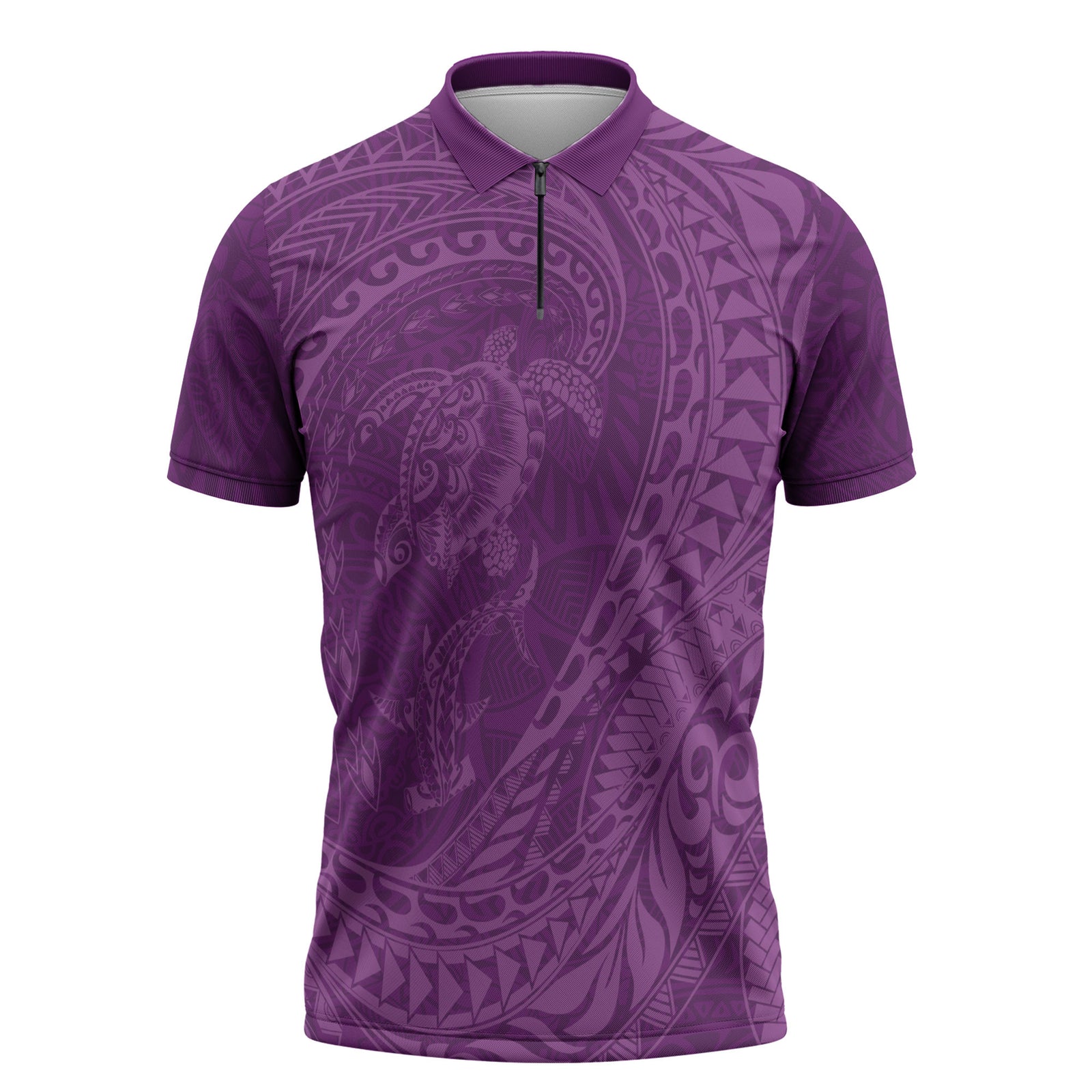 Hawaiian Turtle and Shark Zipper Polo Shirt Kakau Tribal with Polynesian Pattern Pink Color LT03 Pink - Polynesian Pride