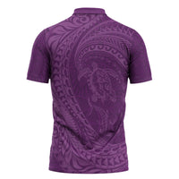 Hawaiian Turtle and Shark Zipper Polo Shirt Kakau Tribal with Polynesian Pattern Pink Color LT03 - Polynesian Pride