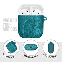 Hawaiian Turtle and Shark AirPods Case Kakau Tribal with Polynesian Pattern Turquoise Color LT03 - Polynesian Pride