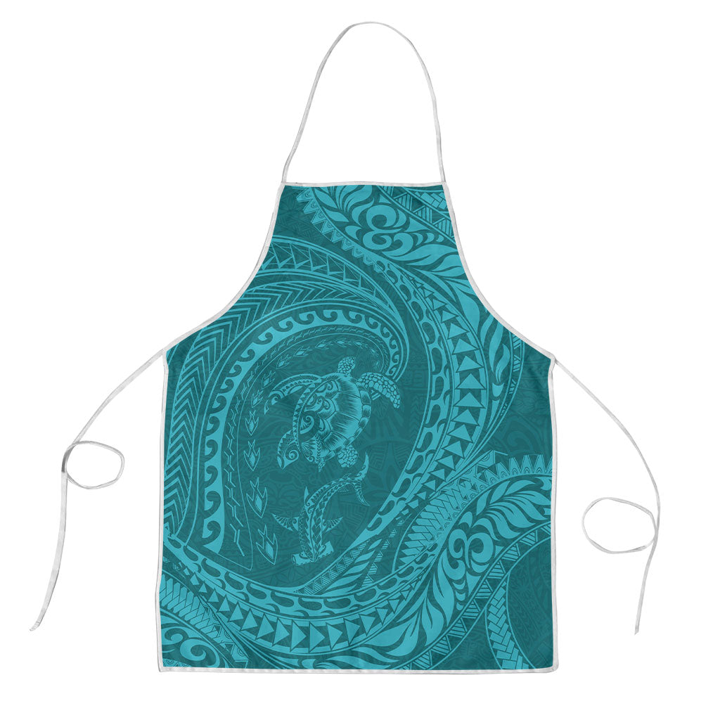 Hawaiian Turtle and Shark Apron Kakau Tribal with Polynesian Pattern Turquoise Color LT03 Turquoise - Polynesian Pride