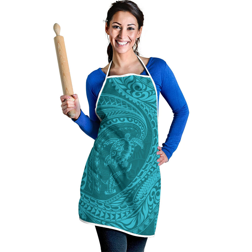 Hawaiian Turtle and Shark Apron Kakau Tribal with Polynesian Pattern Turquoise Color LT03 - Polynesian Pride