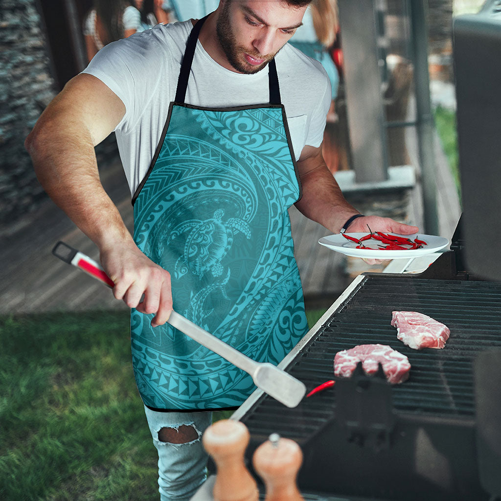 Hawaiian Turtle and Shark Apron Kakau Tribal with Polynesian Pattern Turquoise Color LT03 - Polynesian Pride