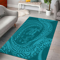 Hawaiian Turtle and Shark Area Rug Kakau Tribal with Polynesian Pattern Turquoise Color LT03 - Polynesian Pride