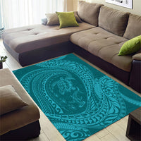 Hawaiian Turtle and Shark Area Rug Kakau Tribal with Polynesian Pattern Turquoise Color LT03 - Polynesian Pride