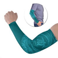 Hawaiian Turtle and Shark Arm Sleeves Kakau Tribal with Polynesian Pattern Turquoise Color LT03 Set of 2 Turquoise - Polynesian Pride