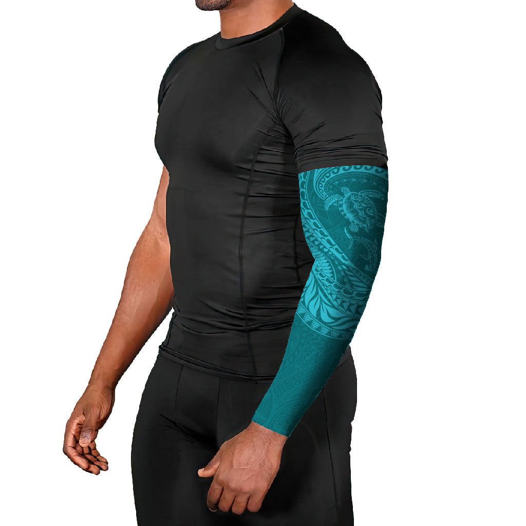 Hawaiian Turtle and Shark Arm Sleeves Kakau Tribal with Polynesian Pattern Turquoise Color LT03 - Polynesian Pride