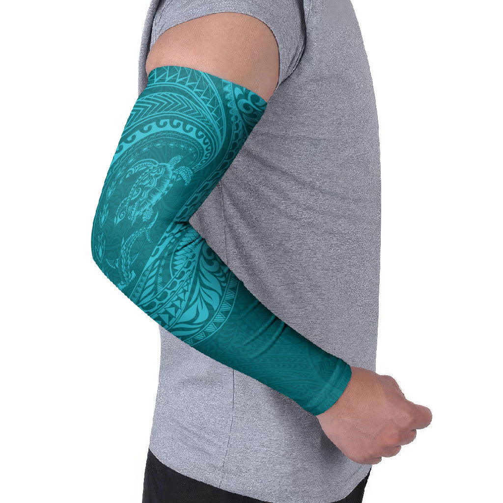 Hawaiian Turtle and Shark Arm Sleeves Kakau Tribal with Polynesian Pattern Turquoise Color LT03 - Polynesian Pride