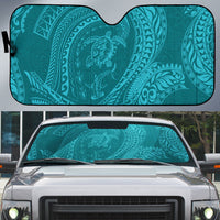Hawaiian Turtle and Shark Auto Sun Shade Kakau Tribal with Polynesian Pattern Turquoise Color LT03 Turquoise - Polynesian Pride