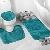 Hawaiian Turtle and Shark Bathroom Set Kakau Tribal with Polynesian Pattern Turquoise Color LT03 Mat Set Only (3 pcs) One Size Turquoise - Polynesian Pride