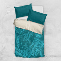 Hawaiian Turtle and Shark Bedding Set Kakau Tribal with Polynesian Pattern Turquoise Color LT03 US Twin 172cm x 218cm Turquoise - Polynesian Pride