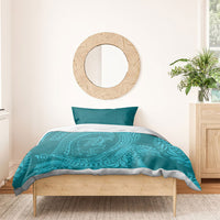 Hawaiian Turtle and Shark Bedding Set Kakau Tribal with Polynesian Pattern Turquoise Color LT03 - Polynesian Pride