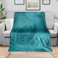 Hawaiian Turtle and Shark Blanket Kakau Tribal with Polynesian Pattern Turquoise Color LT03 - Polynesian Pride
