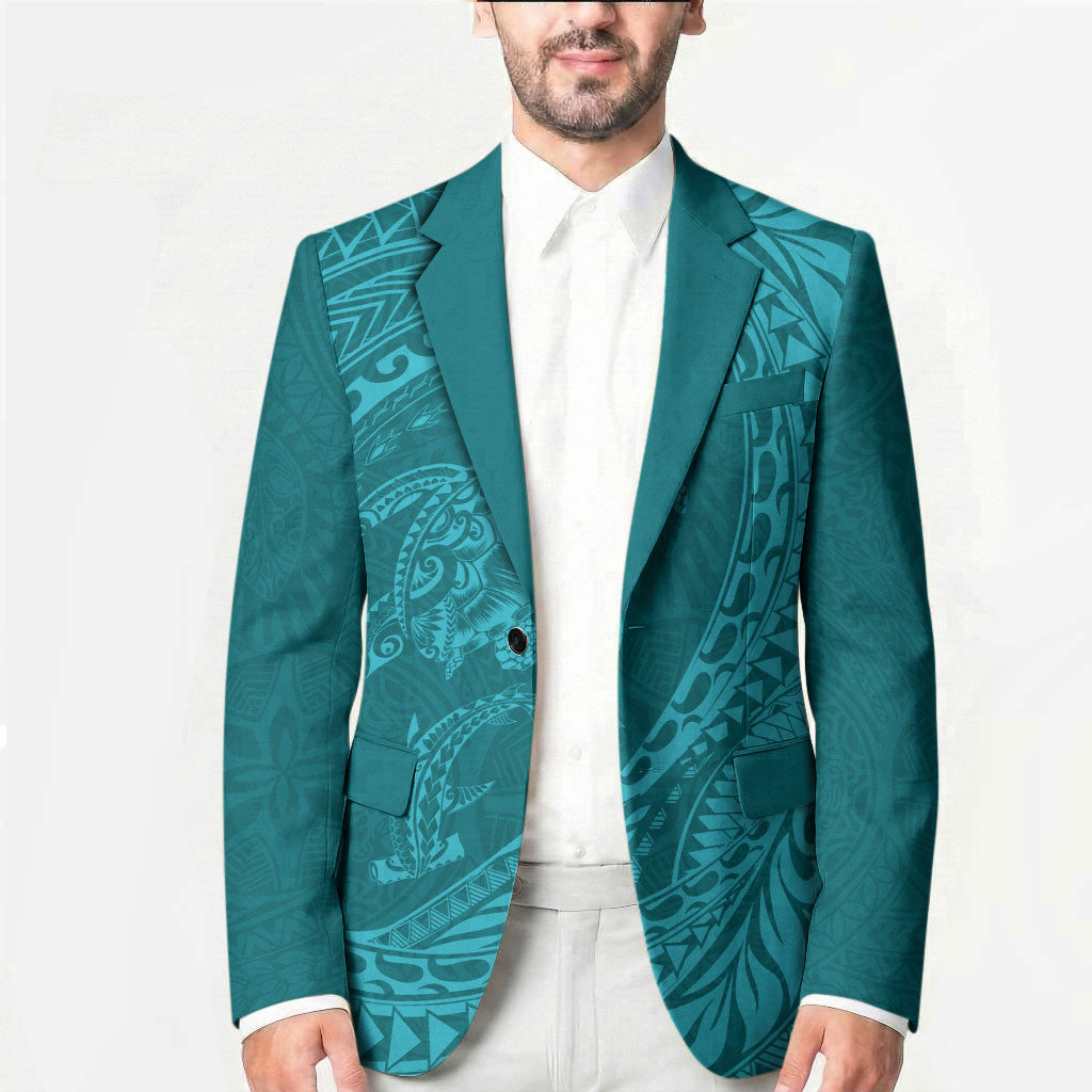 Hawaiian Turtle and Shark Blazer Kakau Tribal with Polynesian Pattern Turquoise Color LT03 - Polynesian Pride
