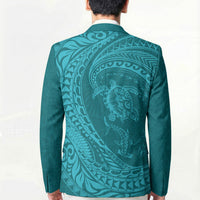 Hawaiian Turtle and Shark Blazer Kakau Tribal with Polynesian Pattern Turquoise Color LT03 - Polynesian Pride