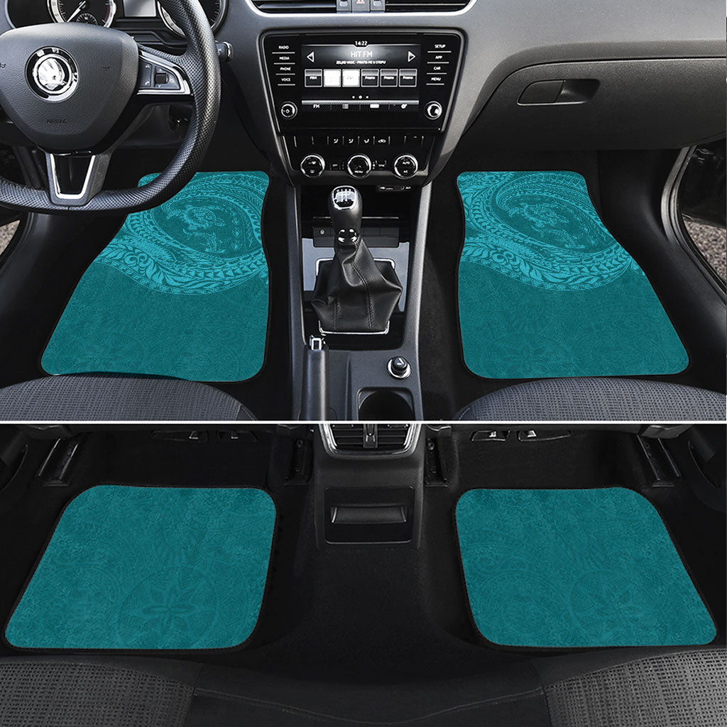 Hawaiian Turtle and Shark Car Mats Kakau Tribal with Polynesian Pattern Turquoise Color LT03 Set 4pcs Turquoise - Polynesian Pride