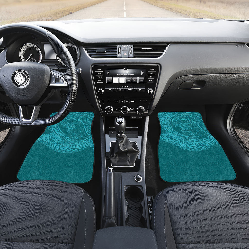 Hawaiian Turtle and Shark Car Mats Kakau Tribal with Polynesian Pattern Turquoise Color LT03 Set 2pcs - Front Turquoise - Polynesian Pride