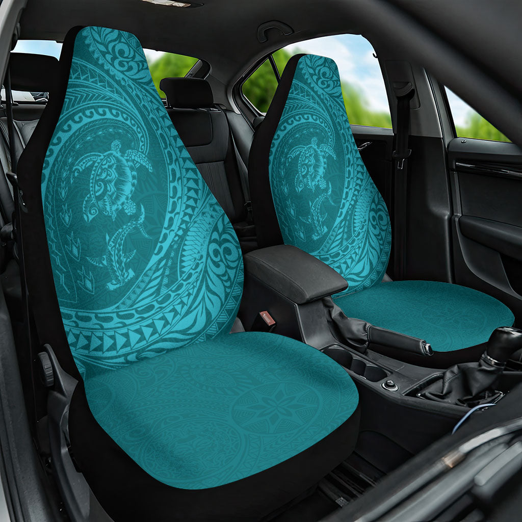 Hawaiian Turtle and Shark Car Seat Cover Kakau Tribal with Polynesian Pattern Turquoise Color LT03 One Size Turquoise - Polynesian Pride