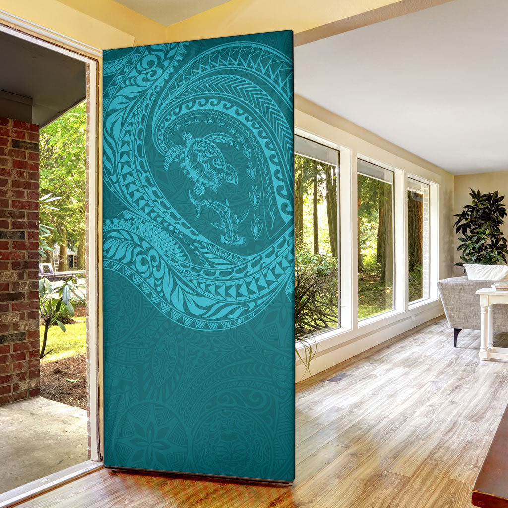 Hawaiian Turtle and Shark Door Cover Kakau Tribal with Polynesian Pattern Turquoise Color LT03 - Polynesian Pride