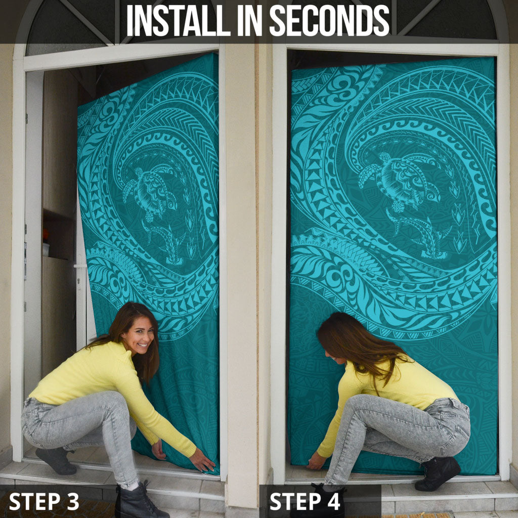 Hawaiian Turtle and Shark Door Cover Kakau Tribal with Polynesian Pattern Turquoise Color LT03 - Polynesian Pride