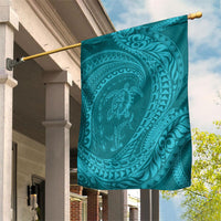 Hawaiian Turtle and Shark Garden Flag Kakau Tribal with Polynesian Pattern Turquoise Color LT03 House Flag Turquoise - Polynesian Pride