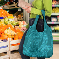 Hawaiian Turtle and Shark Grocery Bag Kakau Tribal with Polynesian Pattern Turquoise Color LT03 - Polynesian Pride