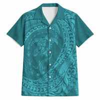Hawaiian Turtle and Shark Hawaiian Shirt Kakau Tribal with Polynesian Pattern Turquoise Color LT03 Turquoise - Polynesian Pride