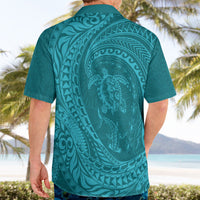 Hawaiian Turtle and Shark Hawaiian Shirt Kakau Tribal with Polynesian Pattern Turquoise Color LT03 - Polynesian Pride